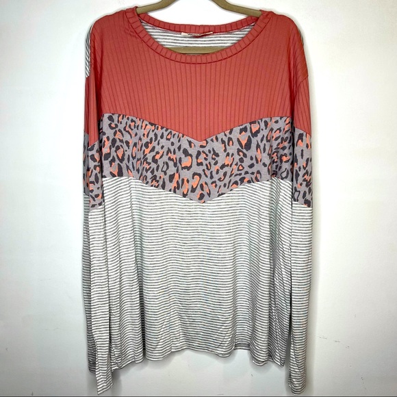 Long Sleeve 3X Stripe and Animal Print Shirt - Picture 1 of 2